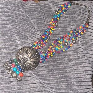Multicolor Beaded Necklace with Silver Accents